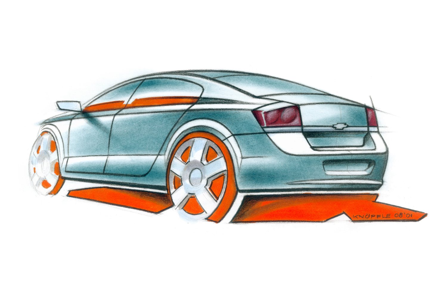Cobalt coupe sketch, rear three-quarter