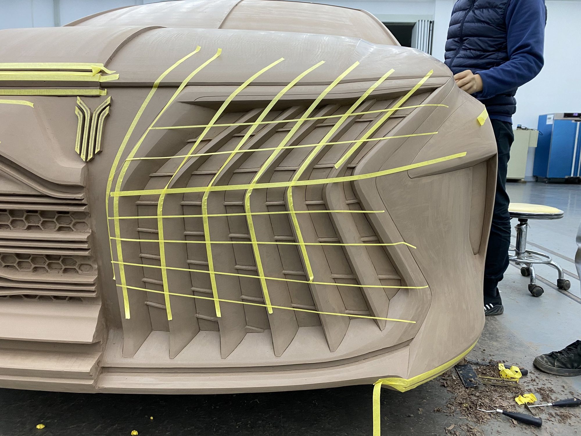 Tape lines on the clay grille