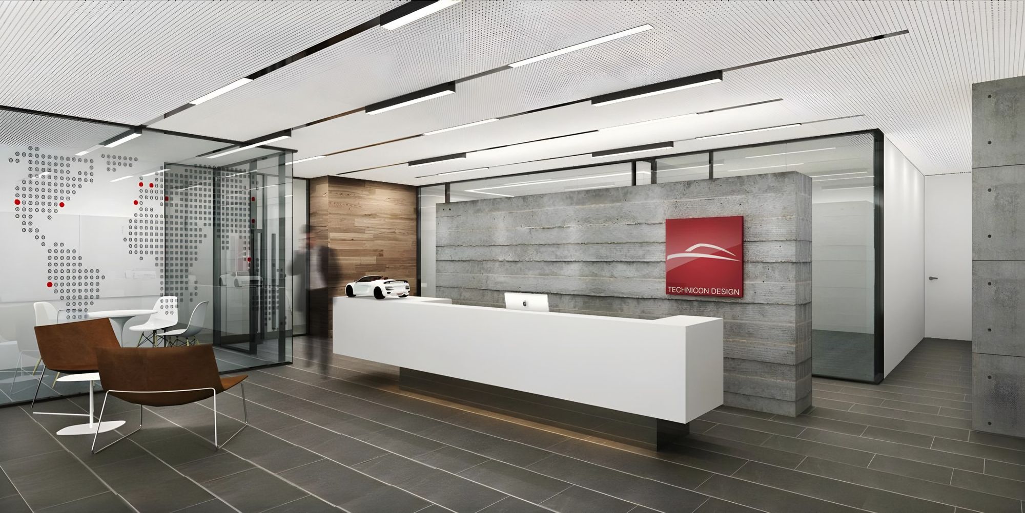 Architect's rendering of the reception at the Phoenix Park studio