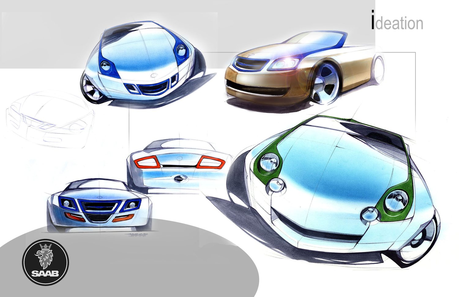 Student ideation sketches for a small car