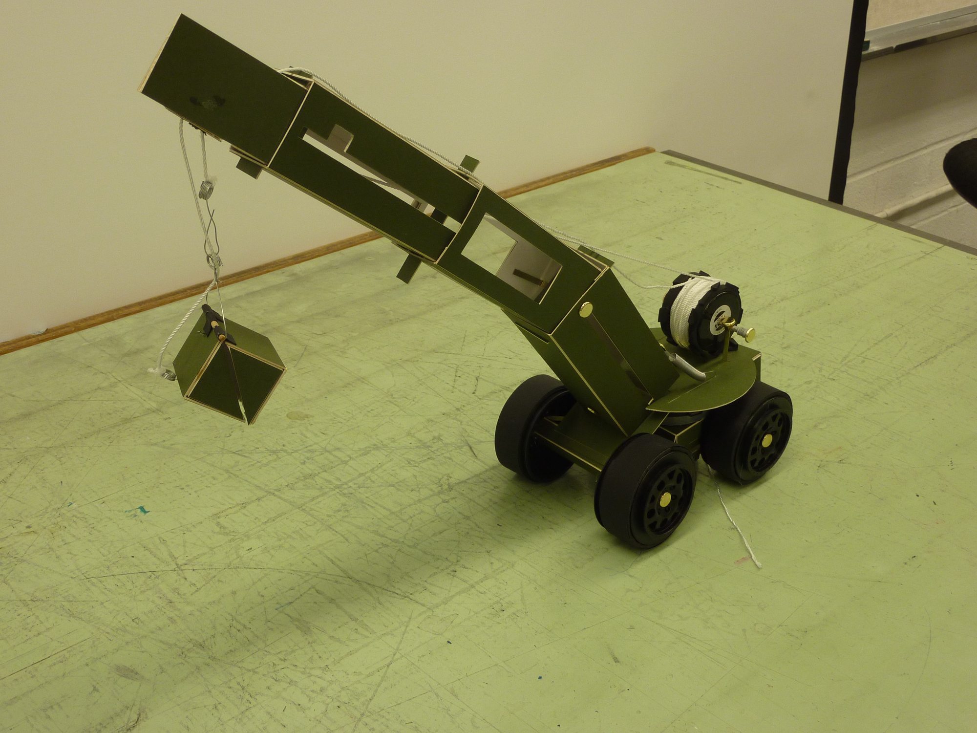 Student cardboard model of a crane